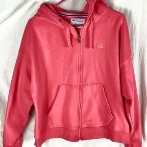 Champion Womens Hooded Sweat Jacket Size XL Pink Full Zip Long Sleeve Pockets